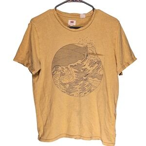Levis Womens Mustard Yellow Wave Graphic Pocket T-Shirt Cotton Hemp Blend Medium